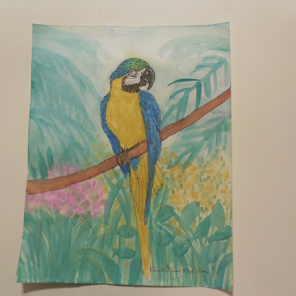 Original Watercolor Macaw Parrot HAND CRAFTED Painting - Picture 9 of 10